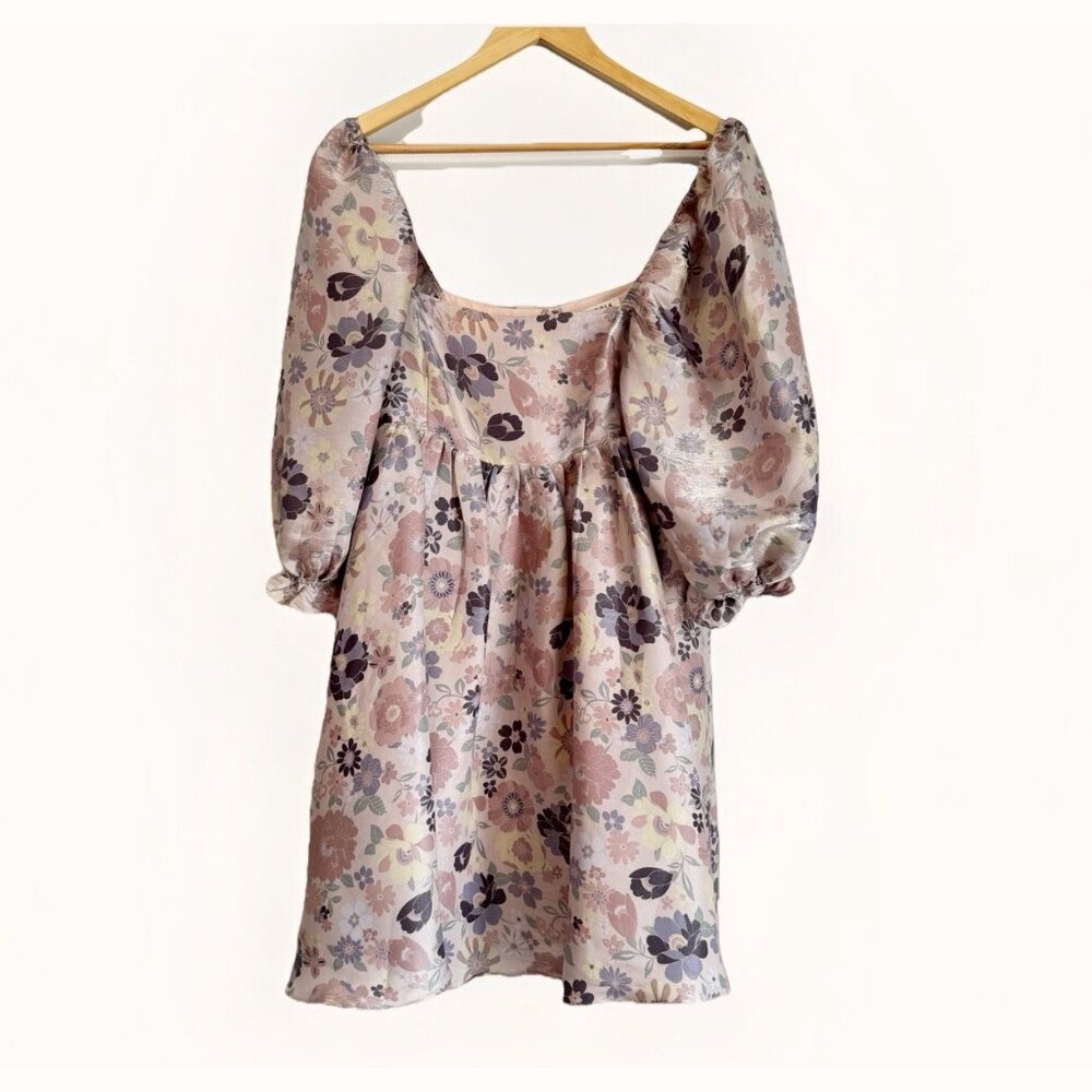 Storia Rose Pastel Floral Puff Sleeve Mini Dress Womens Medium Cottagecore Party